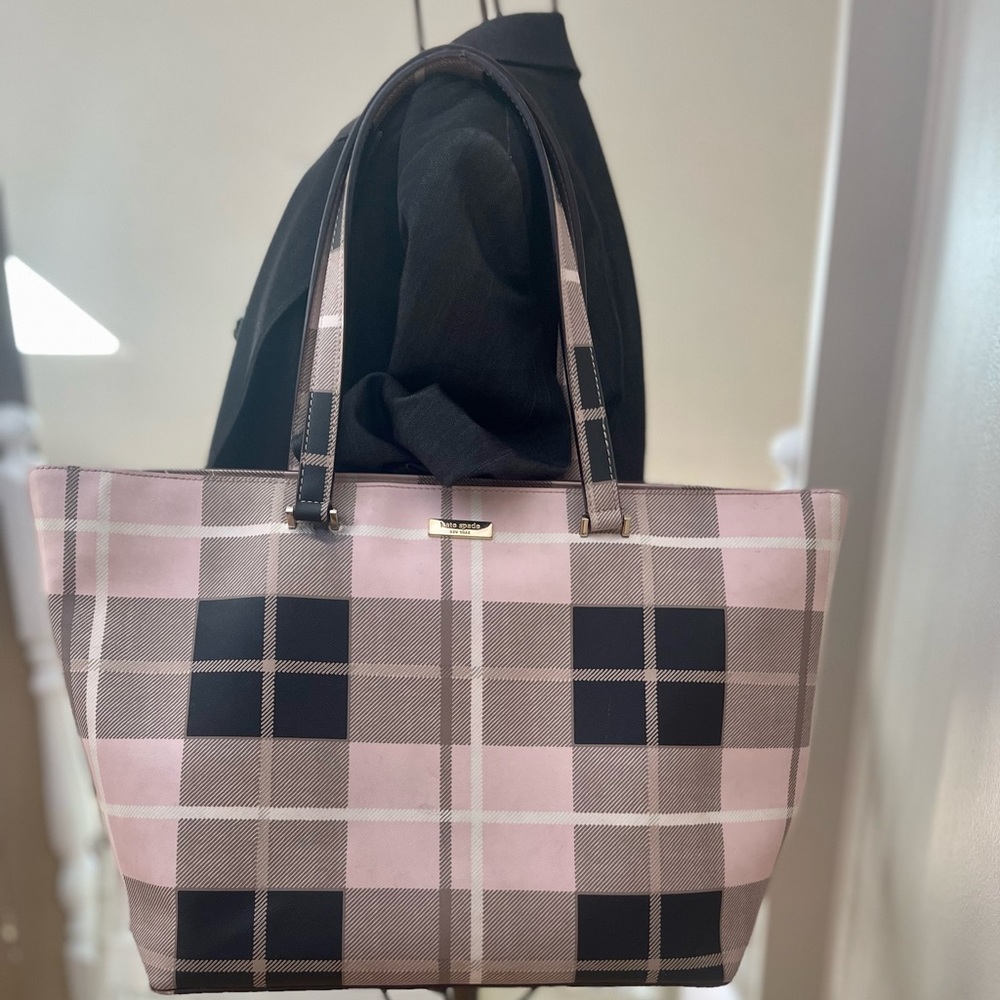 Kate Spade | Newbury Lane Jules Plaid Large Travel Tote Pink Vinyl Bag.